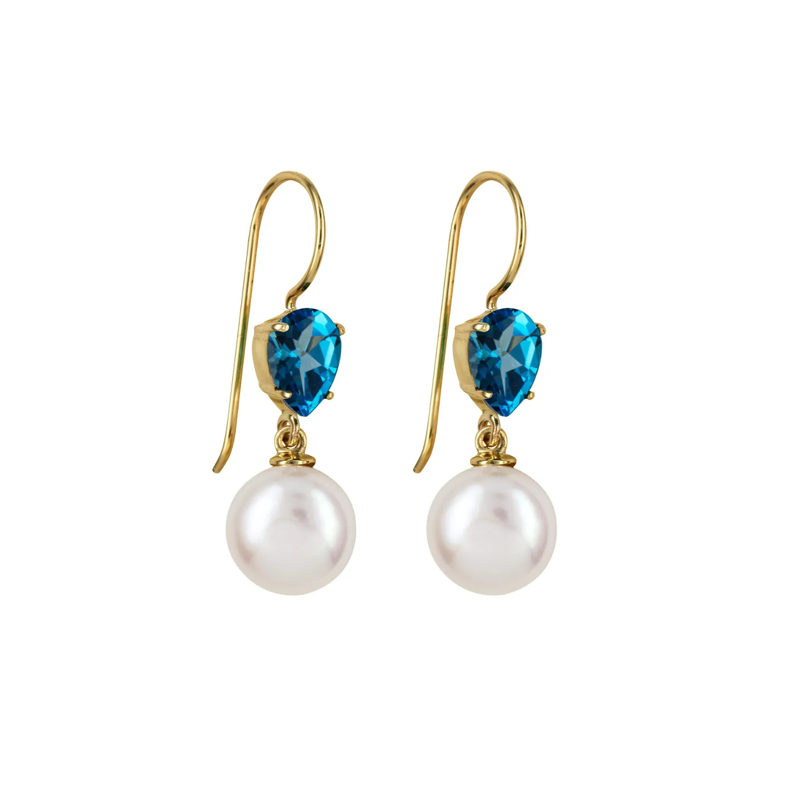 9ct Yellow Gold Freshwater and Topaz Drop Earrings