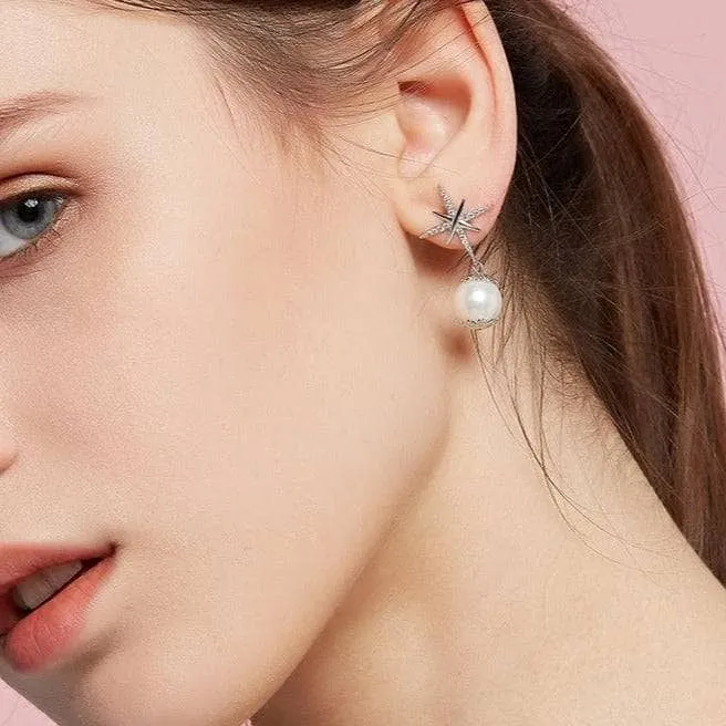 Diamond Hexagram Exquisite Pearl Earrings